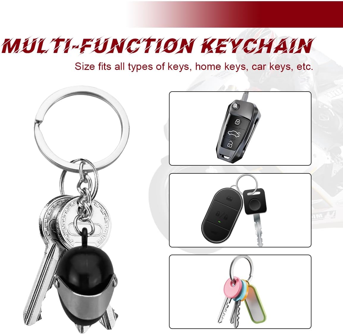 2 PCS Motorcycle Helmet Keychain, Creative Motorcycle Keychain Helmet Key Fob, 3D Metal Motorbike Keyring for Men (Black)